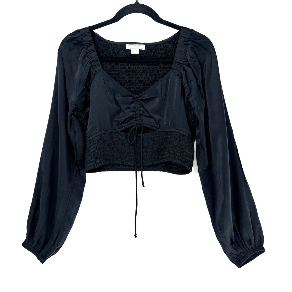 American Eagle Silky Crop Top Small Black Silky Cutouts Y2K Whimsygoth Ren Faire